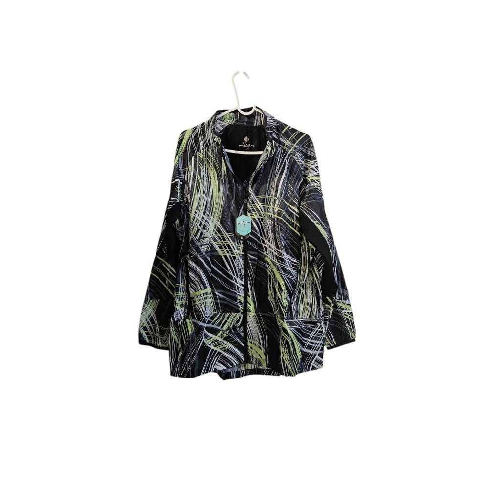 Rise by LuLaRoe Determined Athletic Zip Jacket XLarge Black Green Hi-Low Vent